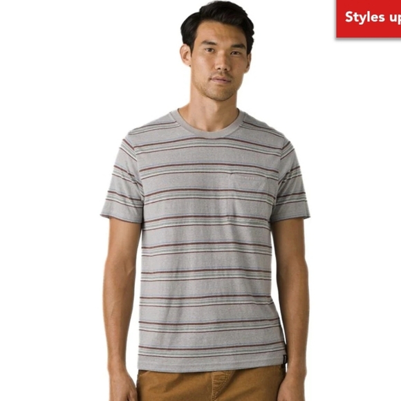 Prana Cardiff Short Sleeve Pocket T-shirt Alloy Stripe Mens Size XXL NWT - Picture 1 of 12